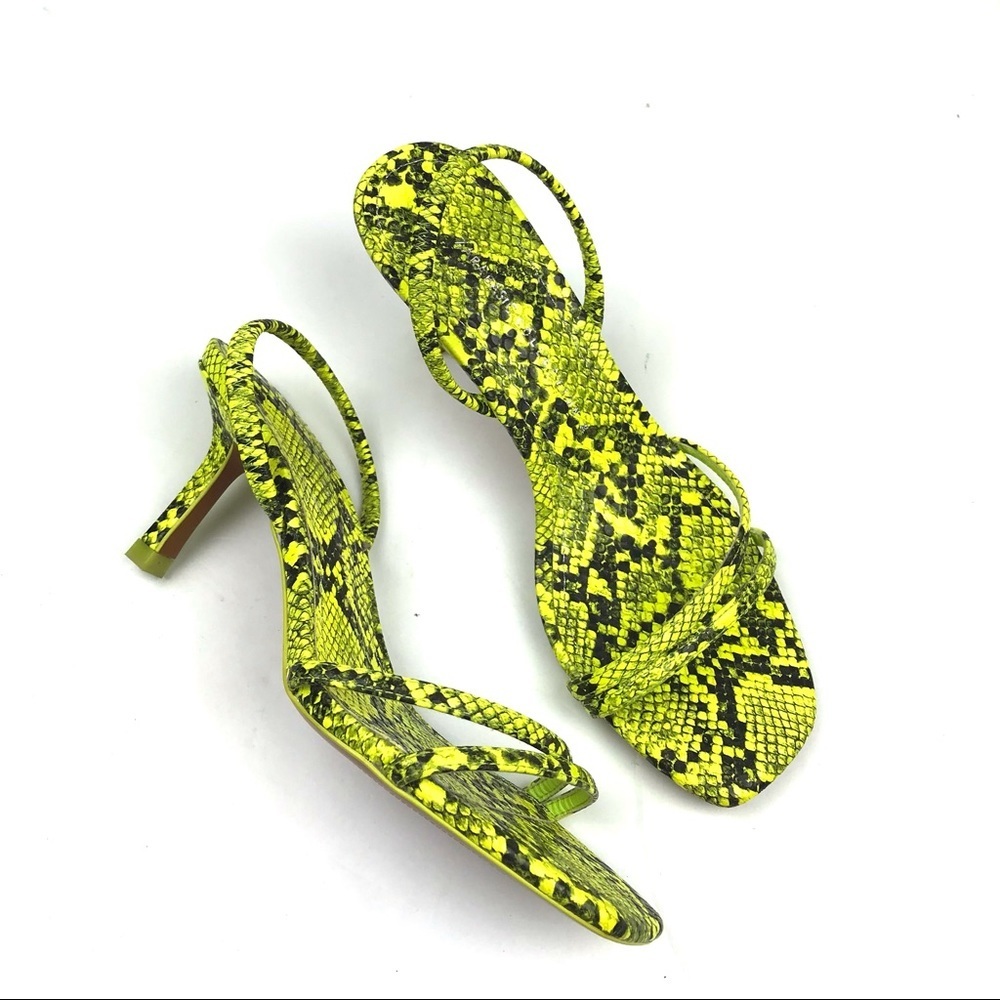 Zara neon snake print kitten heel strappy sandals